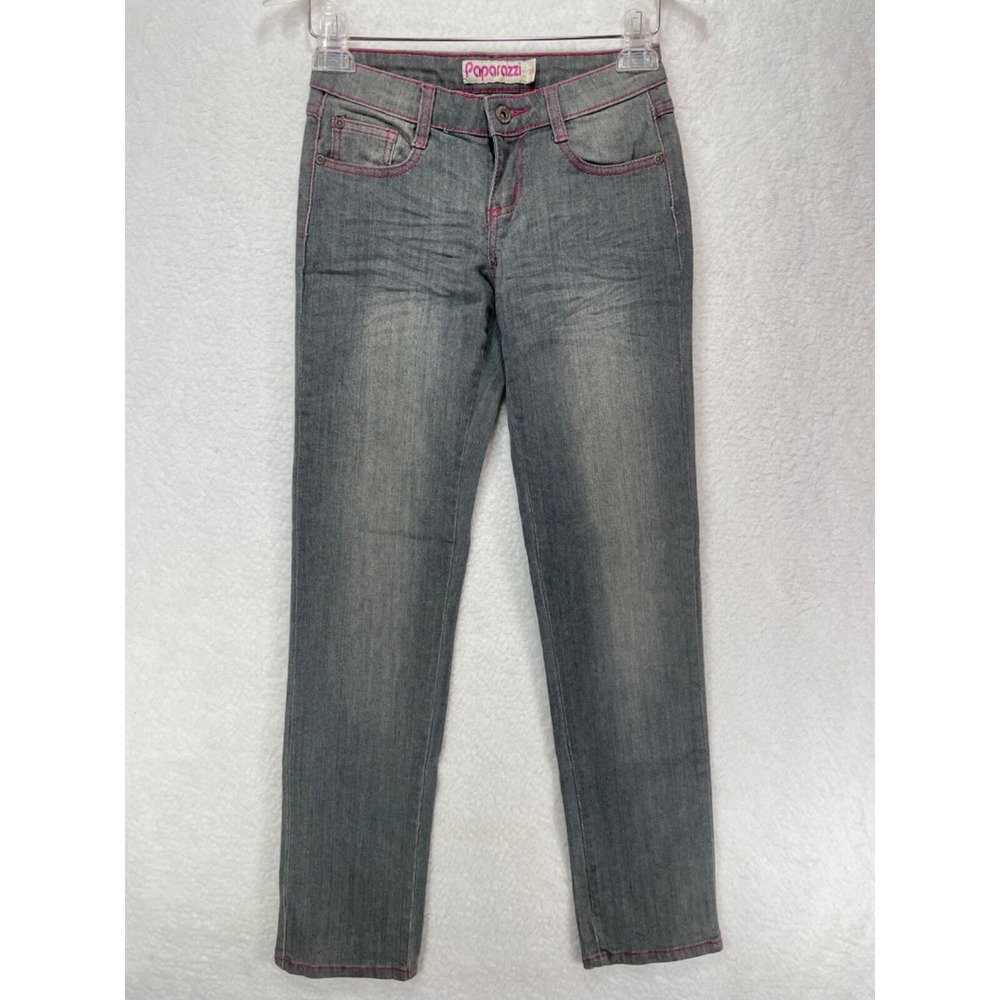 Paparazzi Women's‎ size 3 / 4 Straight Lowrise Jeans Gray / Pink Stitching